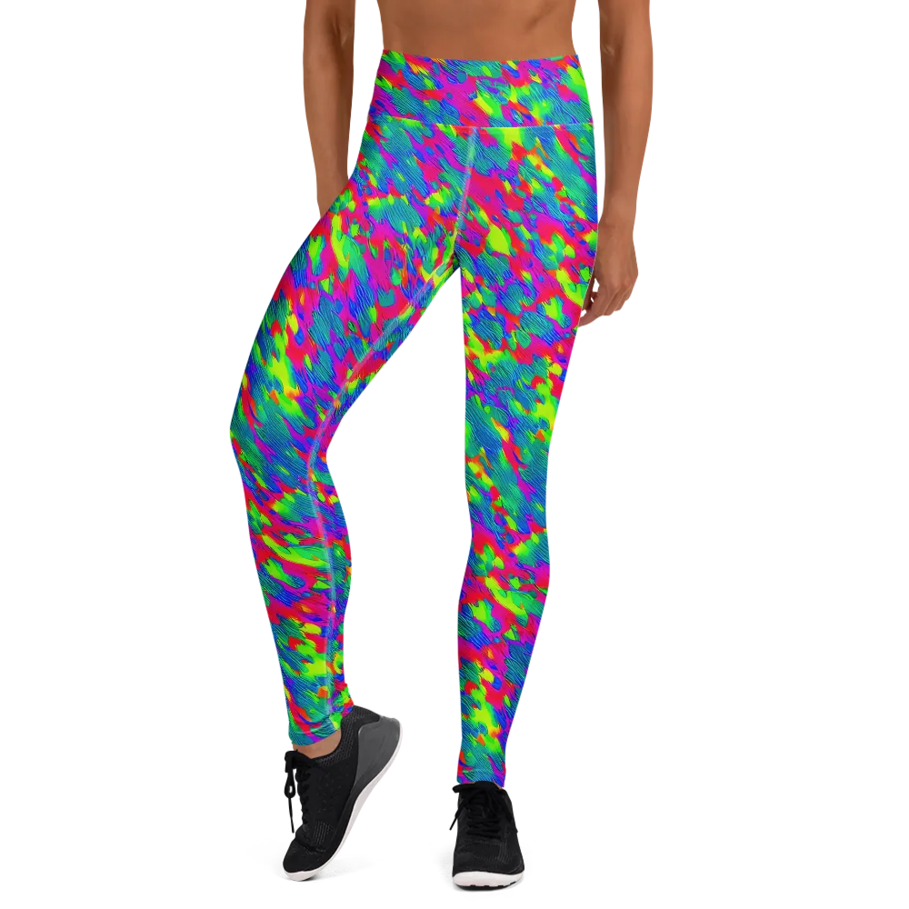 Turquoise Brushfire on Yoga Leggings — Front