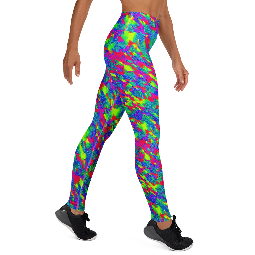 Turquoise Brushfire on Yoga Leggings — Right