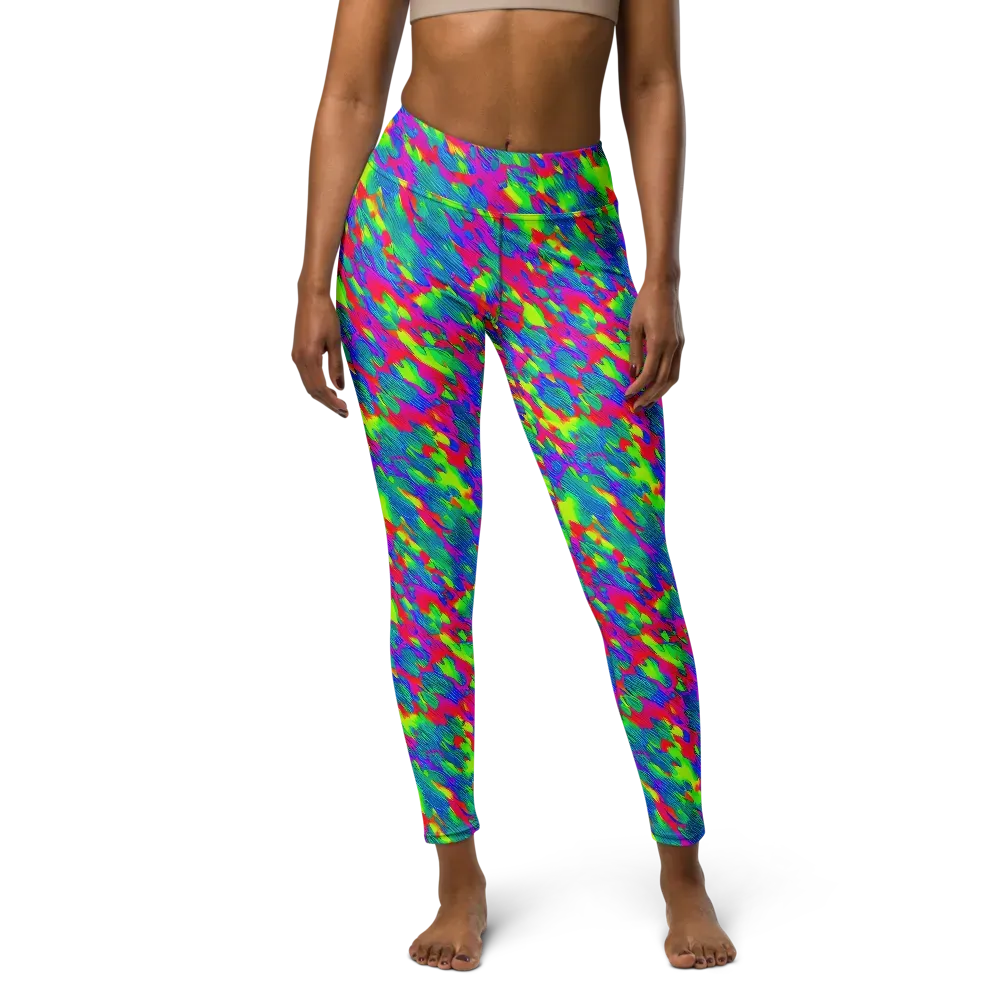 Turquoise Brushfire on Yoga Leggings — Front