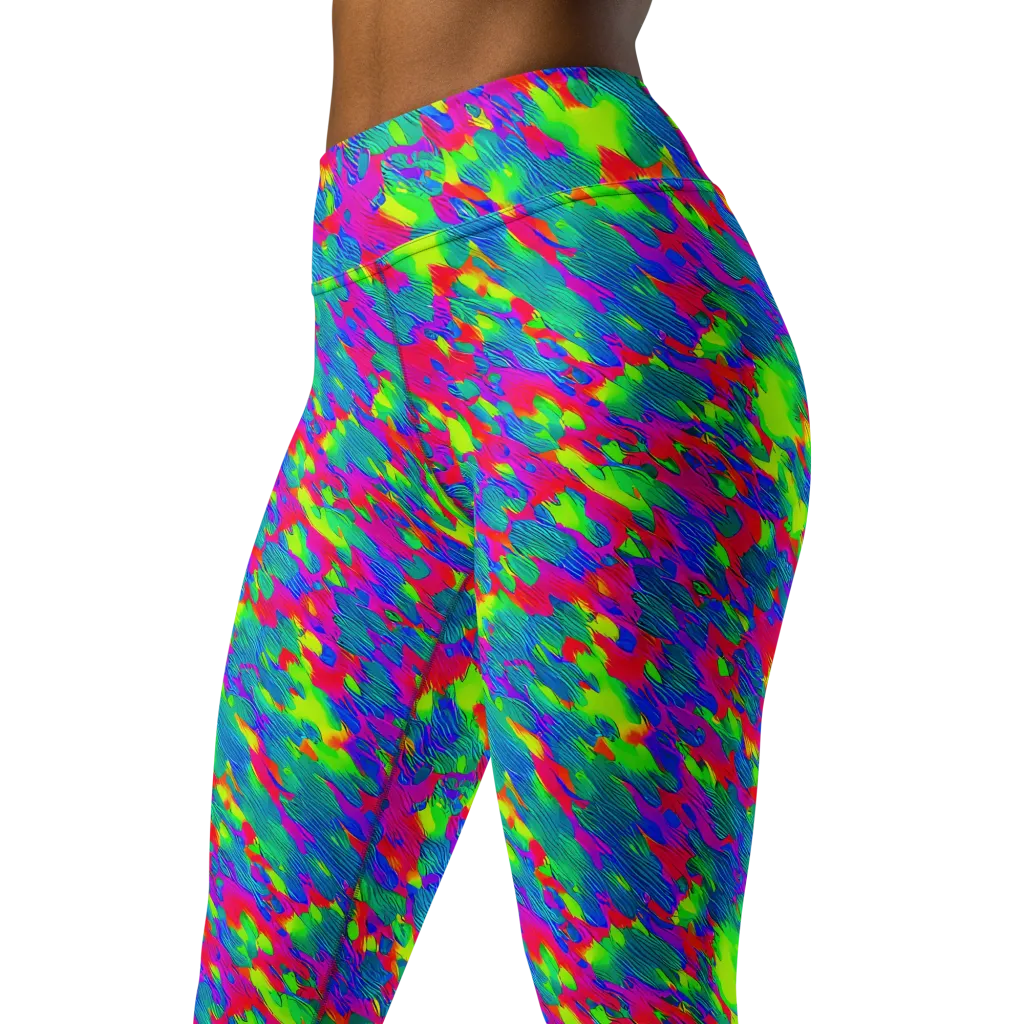 Turquoise Brushfire on Yoga Leggings — Left Front
