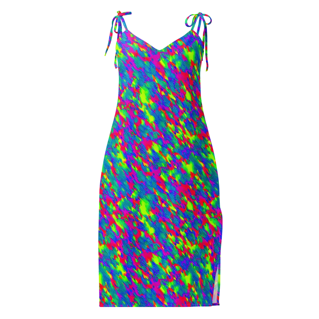 Turquoise Brushfire on Slip Dress — Front