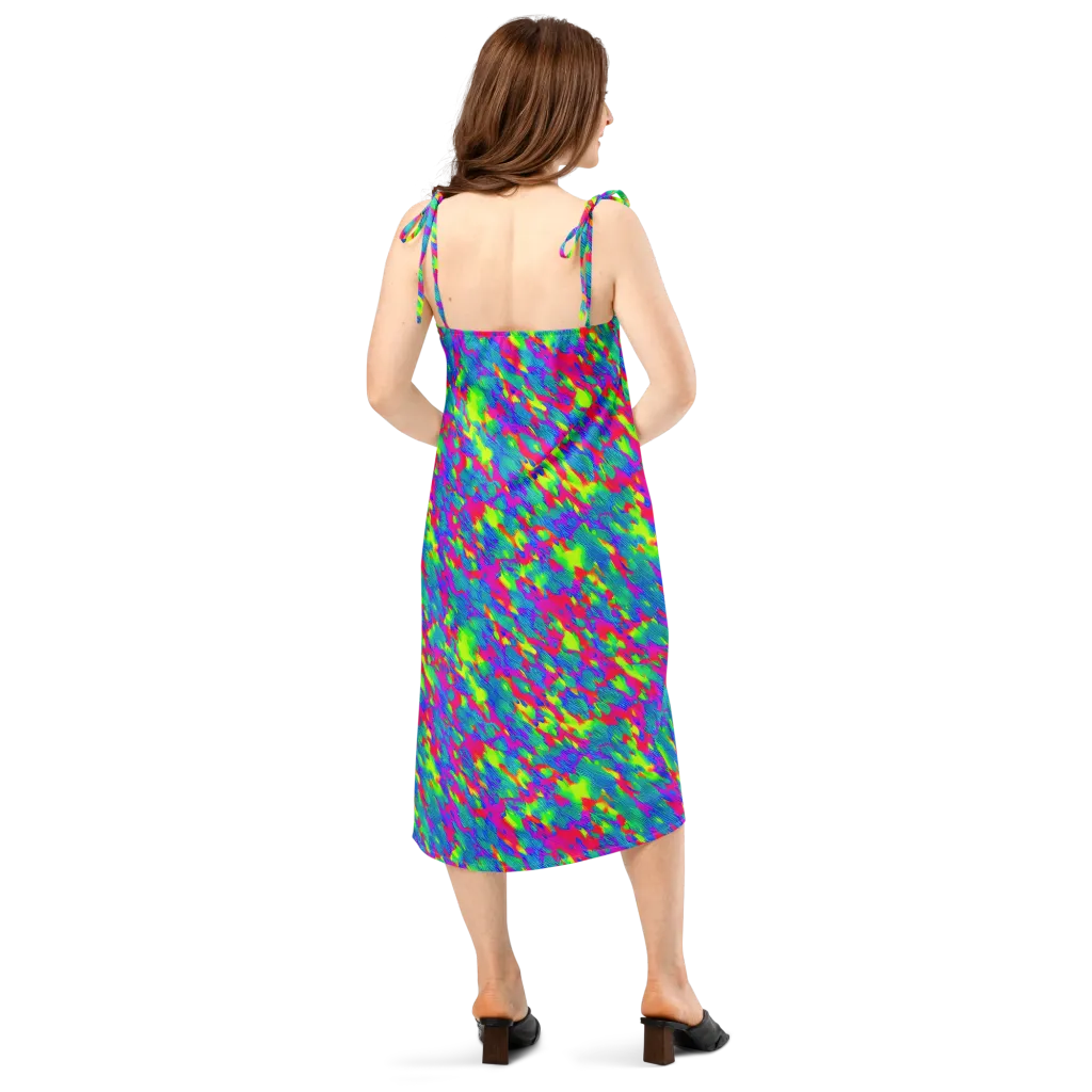 Turquoise Brushfire on Slip Dress — Back
