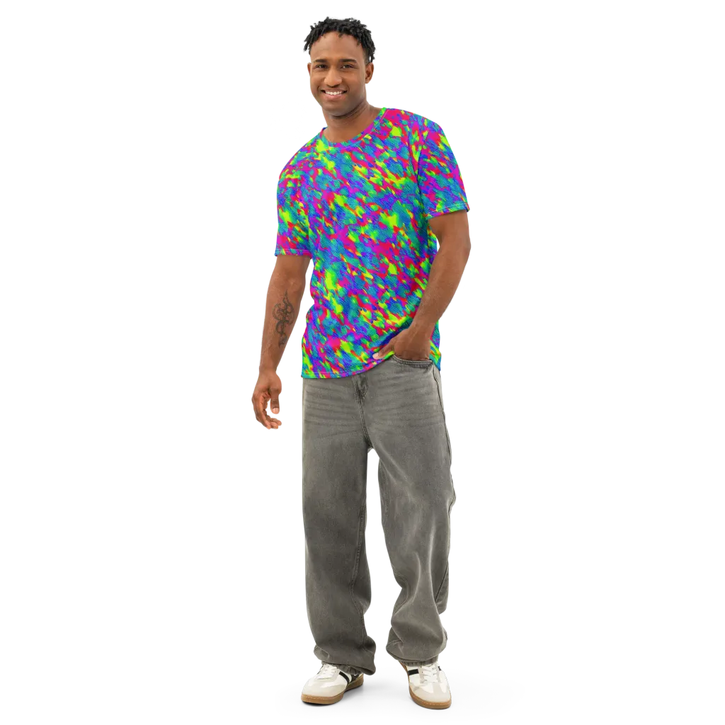 Turquoise Brushfire on Men's Cotton Crew Neck T-Shirt — Front