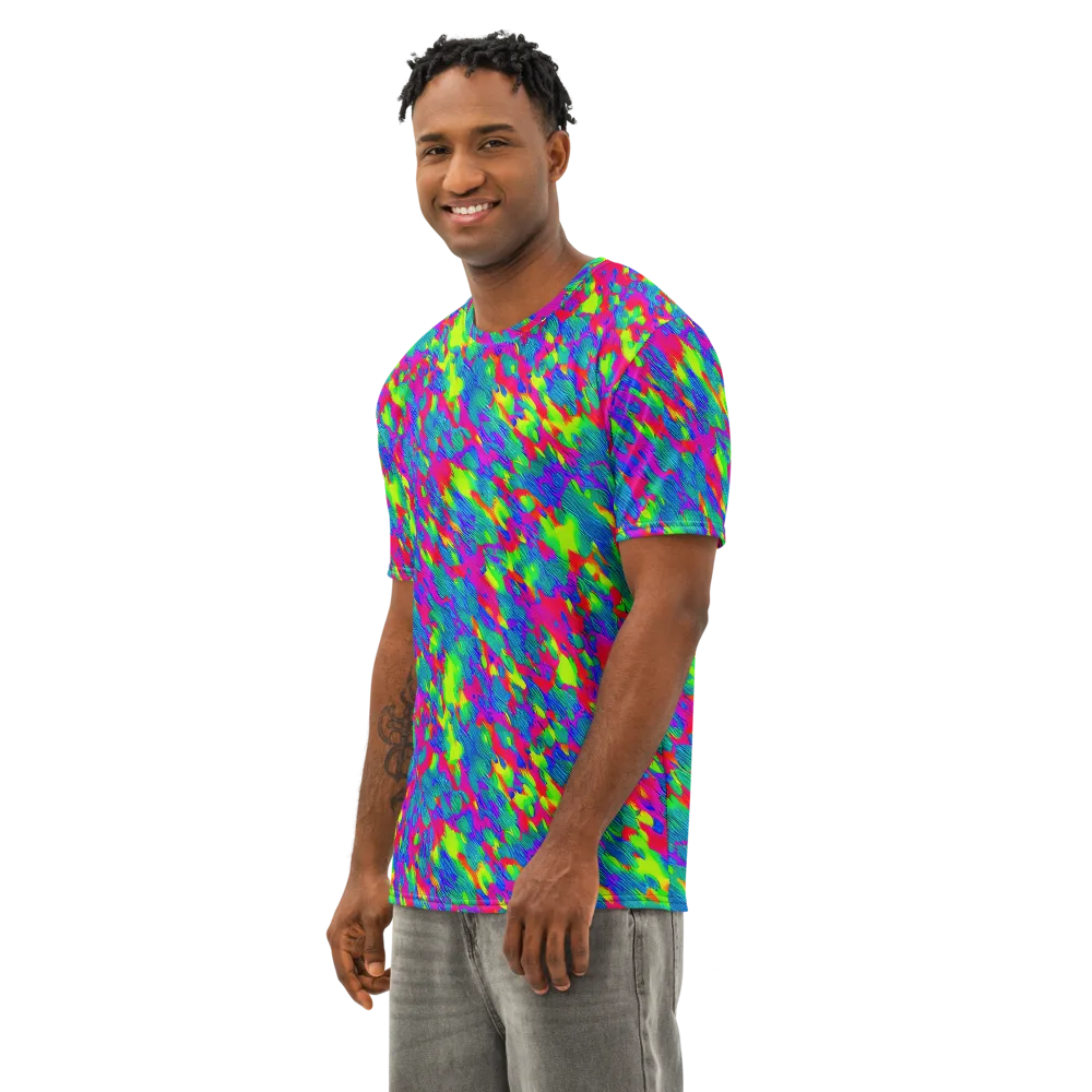 Turquoise Brushfire on Men's Cotton Crew Neck T-Shirt — Left Front