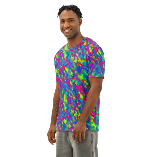 Turquoise Brushfire on a Men's Cotton Crew Neck T-Shirt