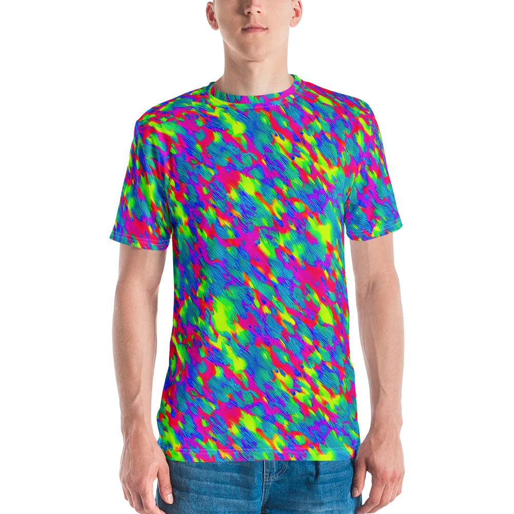 Turquoise Brushfire on Men's Crew Neck T-Shirt — Front