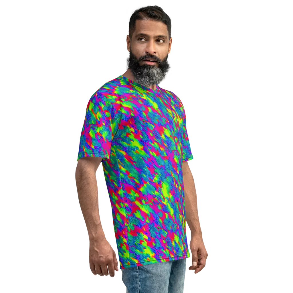 Turquoise Brushfire on Men's Crew Neck T-Shirt — Right