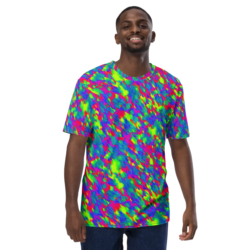 Turquoise Brushfire on Men's Crew Neck T-Shirt — Front