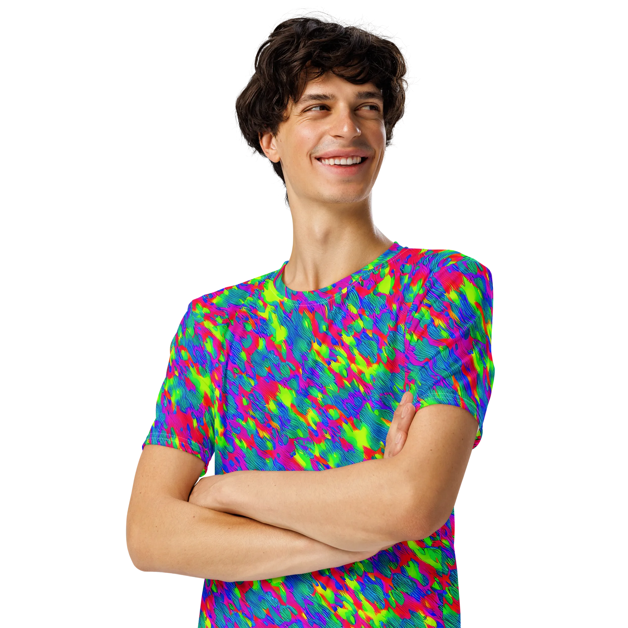 Turquoise Brushfire on Men's Crew Neck T-Shirt — Left Front