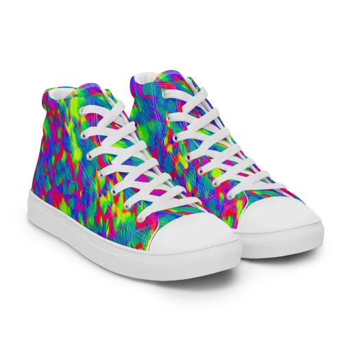 Turquoise Brushfire on a Men's High Top Canvas Shoes