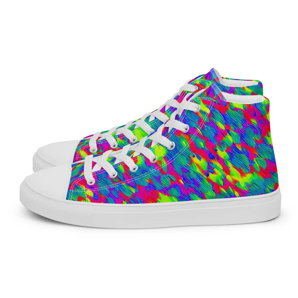 Turquoise Brushfire on Men's High Top Canvas Shoes — Left