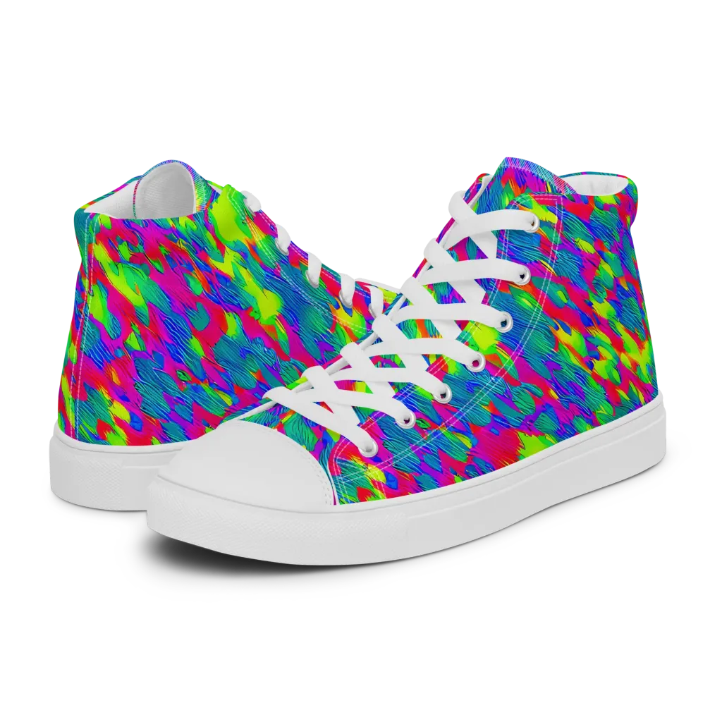 Turquoise Brushfire on Men's High Top Canvas Shoes — Left