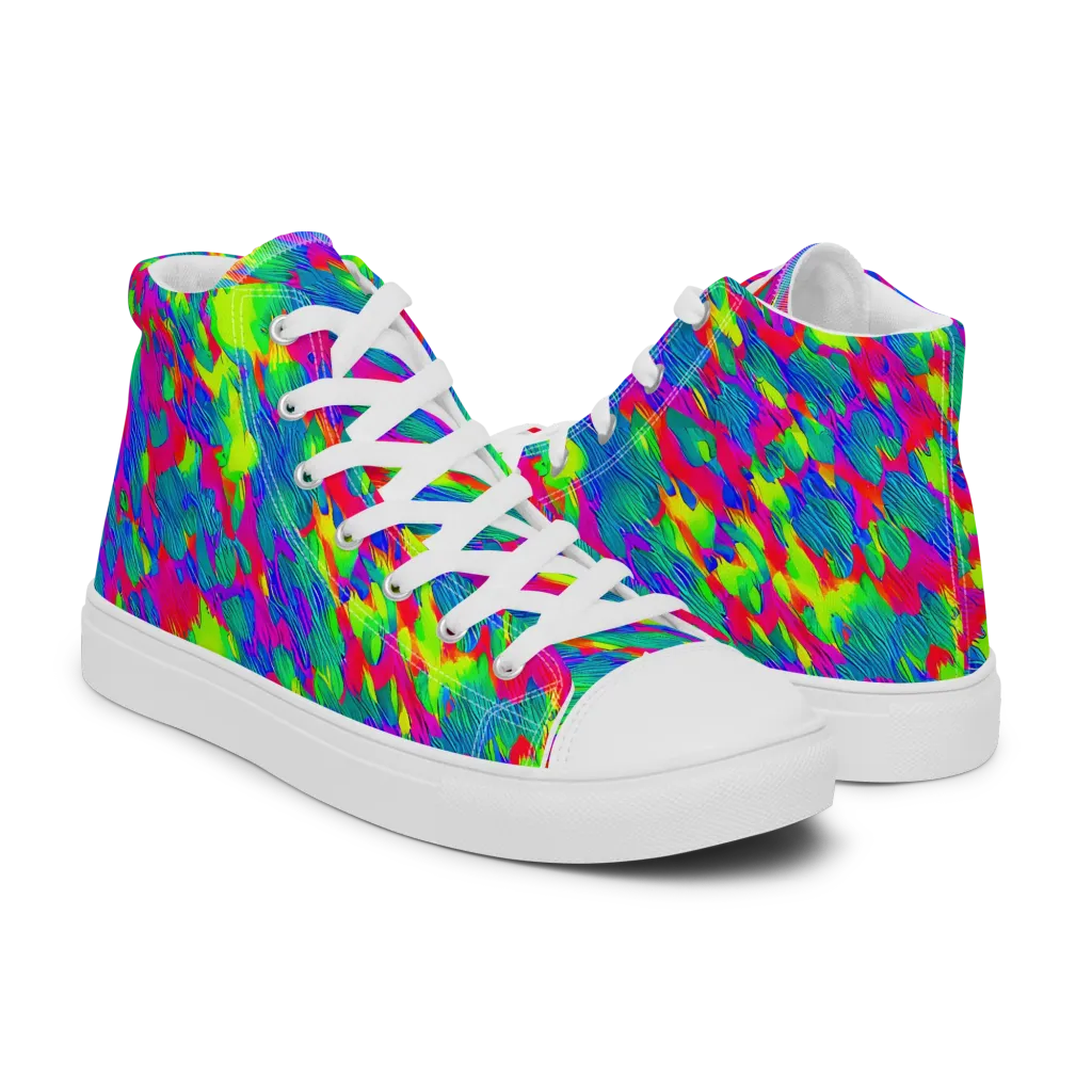 Turquoise Brushfire on Men's High Top Canvas Shoes — Right