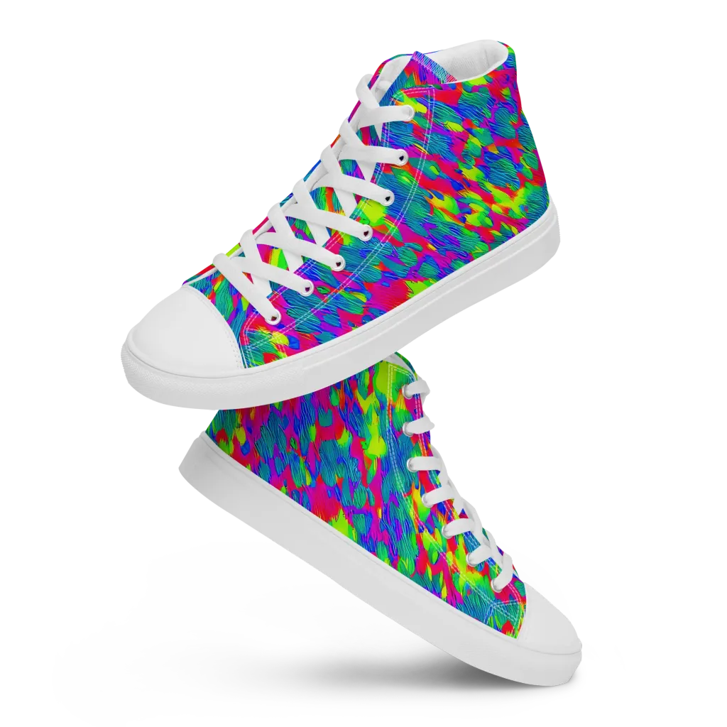 Turquoise Brushfire on Men's High Top Canvas Shoes — Front