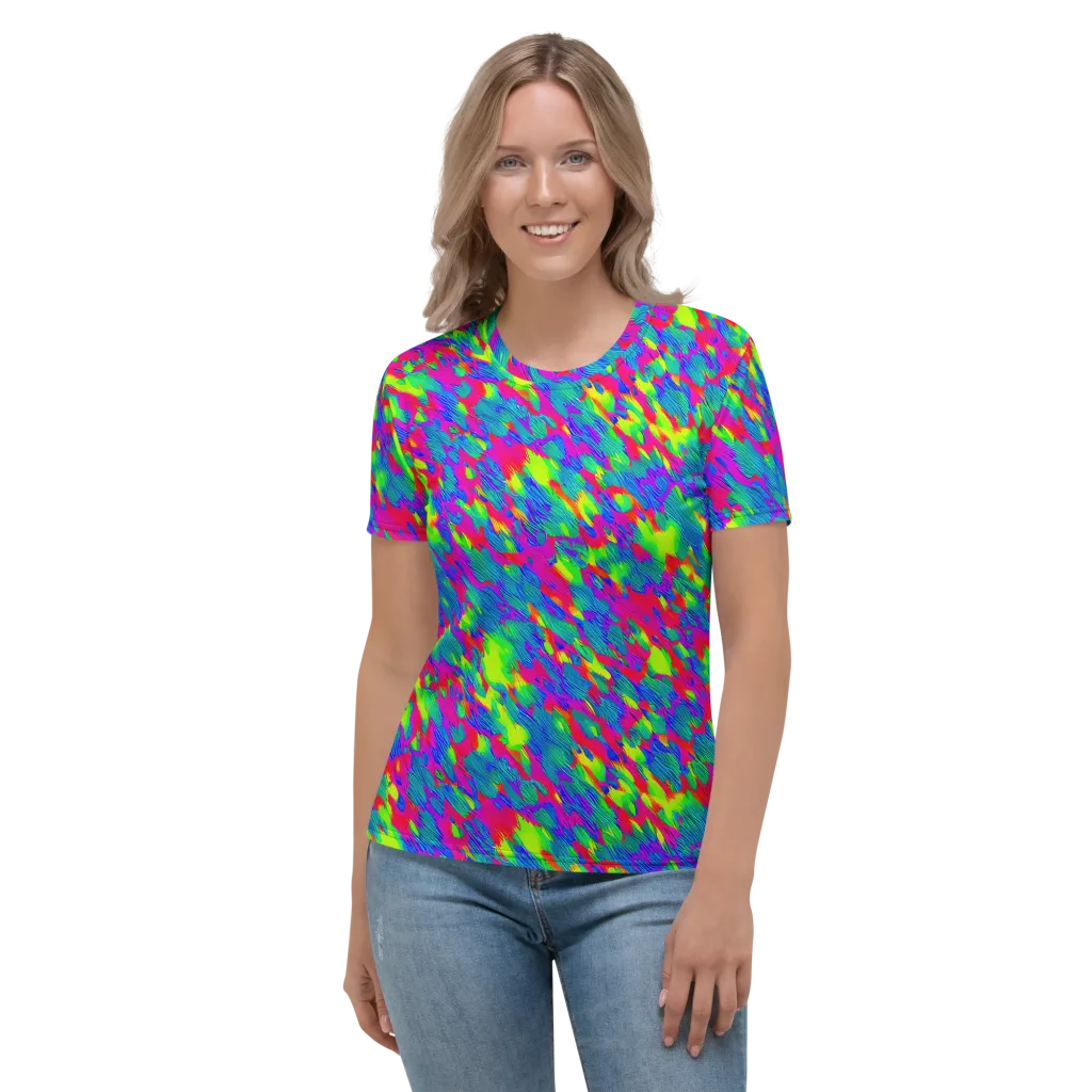 Turquoise Brushfire on Women's Crew Neck T-Shirt — Front