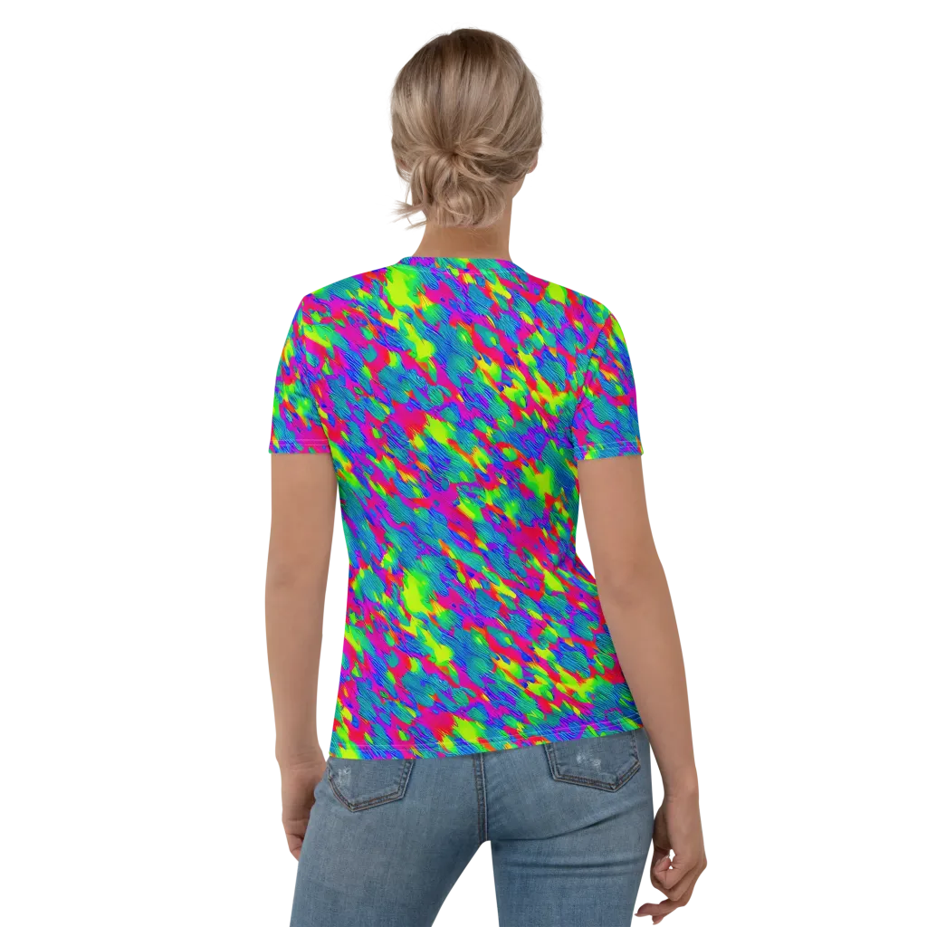 Turquoise Brushfire on Women's Crew Neck T-Shirt — Back