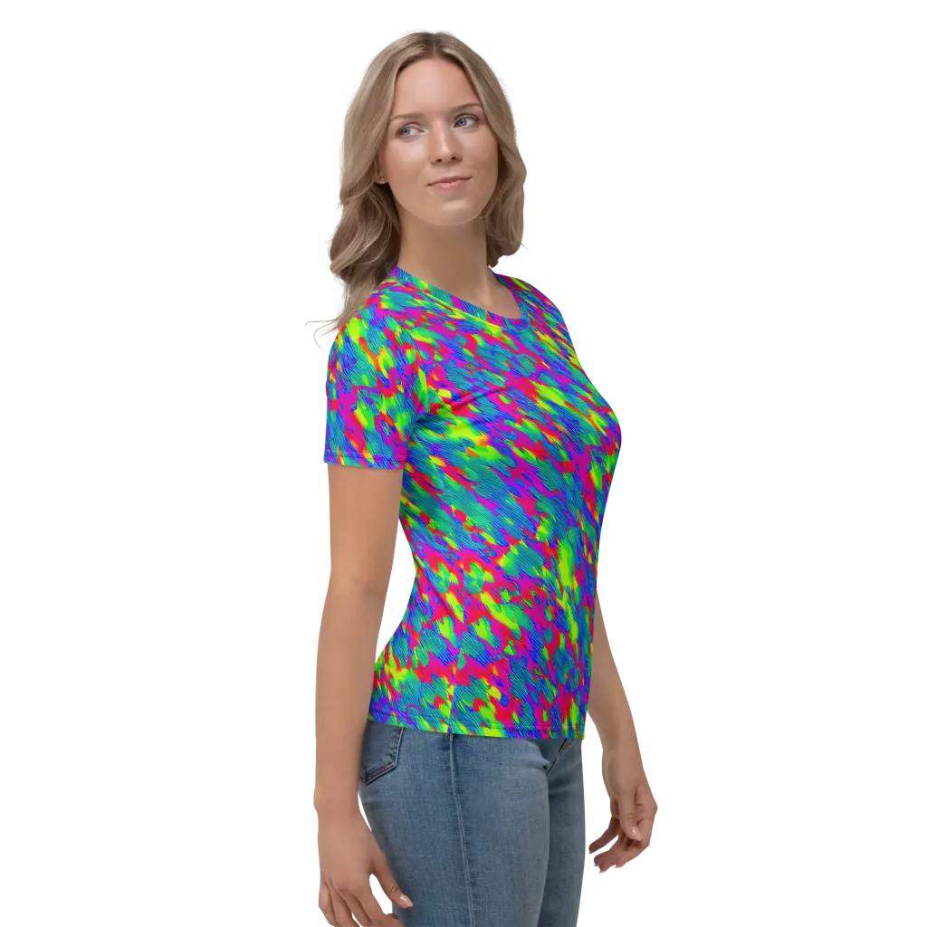 Turquoise Brushfire on Women's Crew Neck T-Shirt — Right