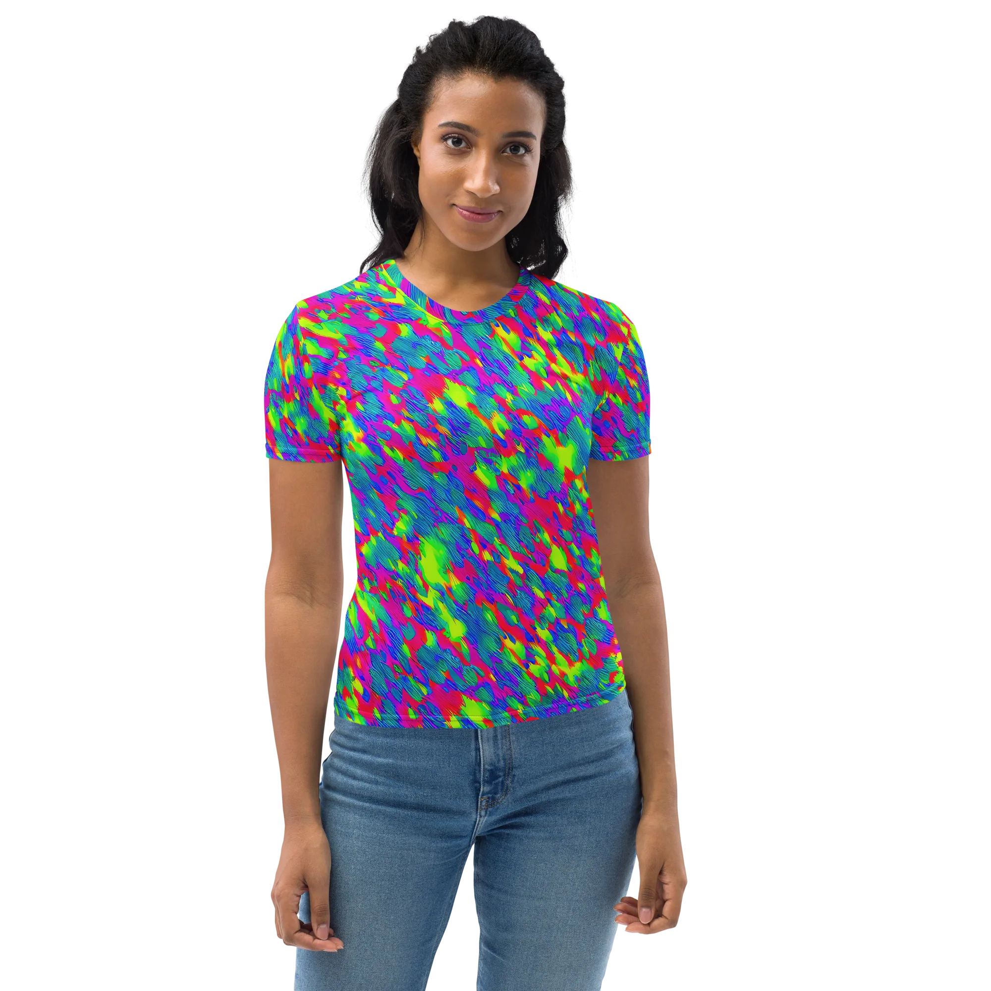 Turquoise Brushfire on Women's Crew Neck T-Shirt — Front