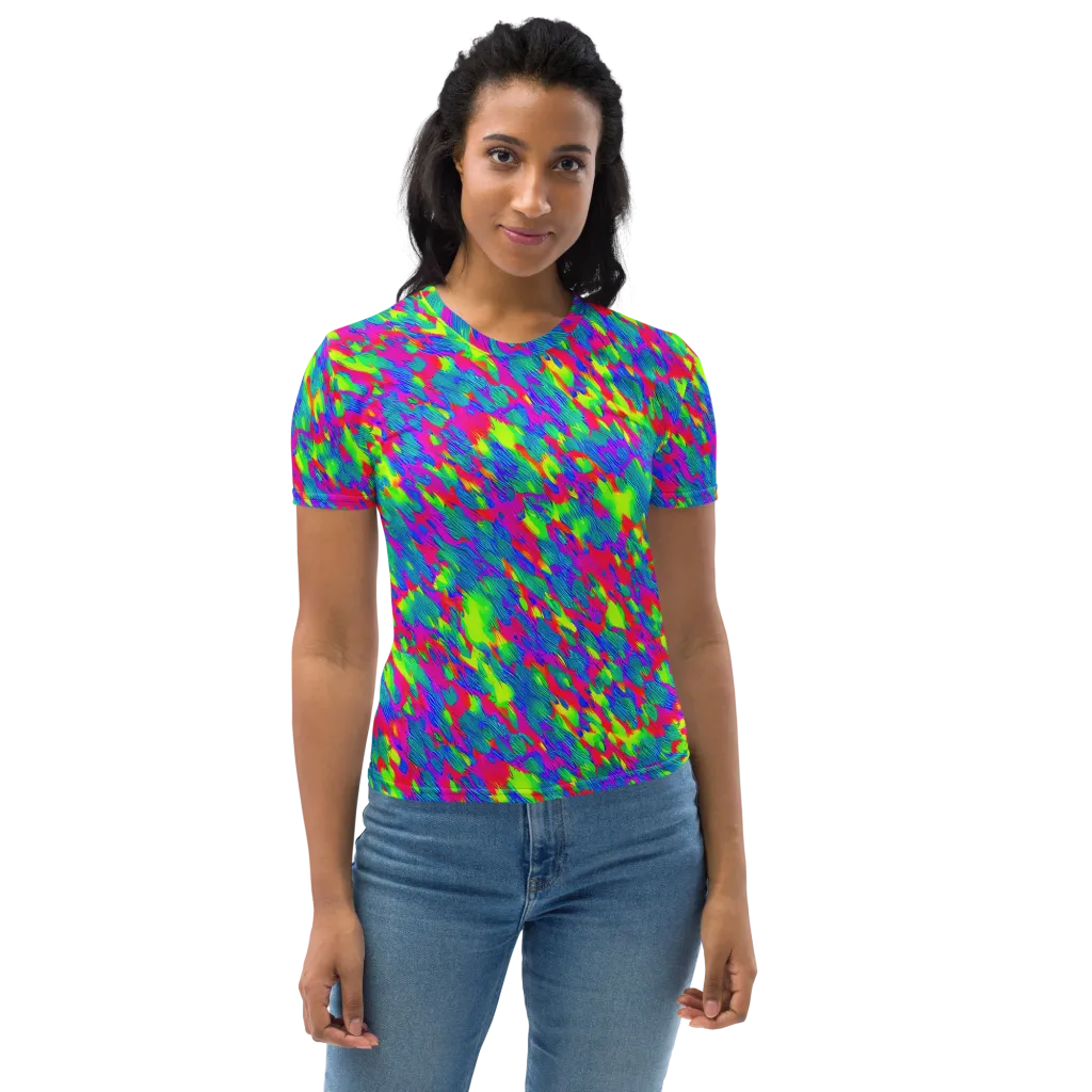 Turquoise Brushfire on Women's Crew Neck T-Shirt — Front