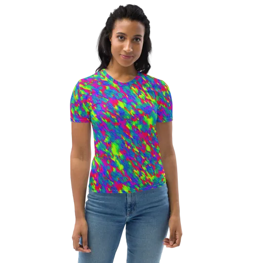 Turquoise Brushfire on a Women's Crew Neck T-Shirt