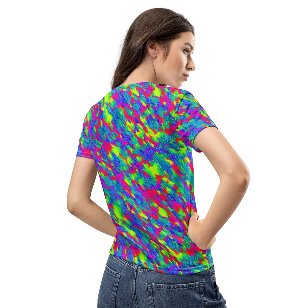 Turquoise Brushfire on Women's Crew Neck T-Shirt — Back