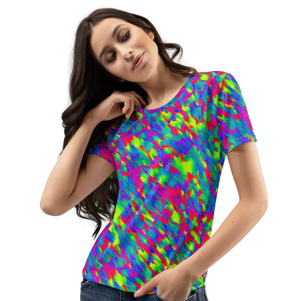 Turquoise Brushfire on Women's Crew Neck T-Shirt — Left Front