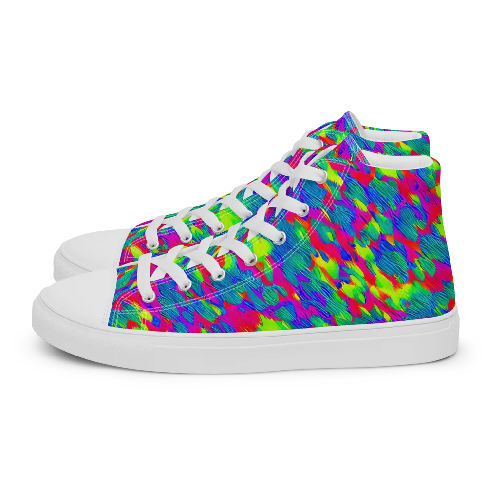 Turquoise Brushfire on Women's High Top Canvas Shoes — Left