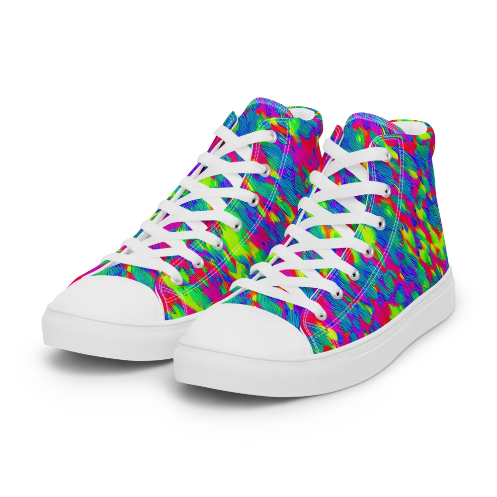 Turquoise Brushfire on Women's High Top Canvas Shoes — Left Front