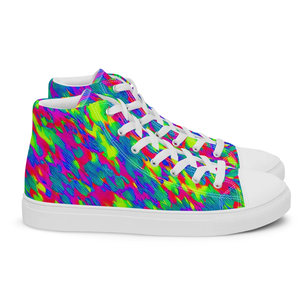 Turquoise Brushfire on Women's High Top Canvas Shoes — Right