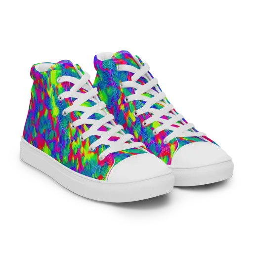 Turquoise Brushfire on a Women's High Top Canvas Shoes