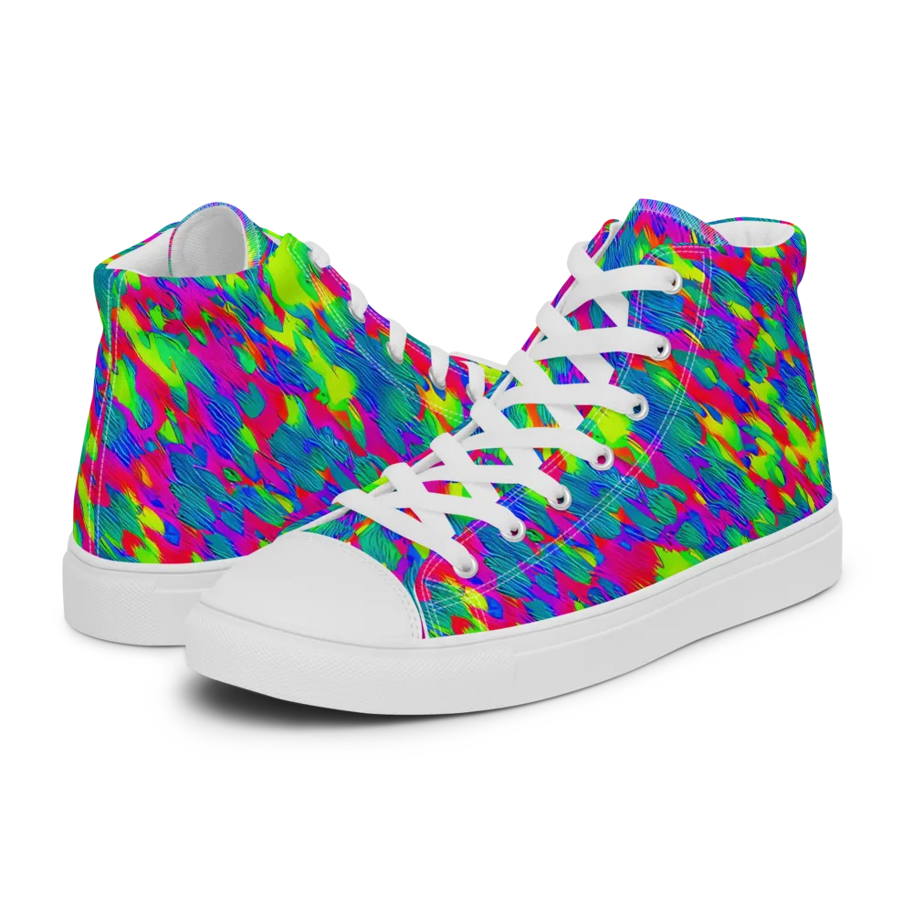 Turquoise Brushfire on Women's High Top Canvas Shoes — Left
