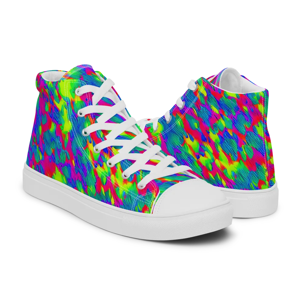Turquoise Brushfire on Women's High Top Canvas Shoes — Right