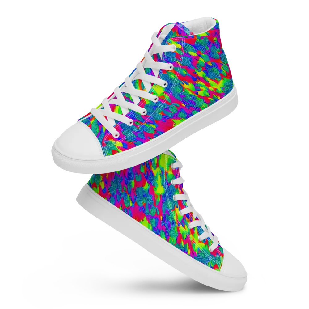 Turquoise Brushfire on Women's High Top Canvas Shoes — Front
