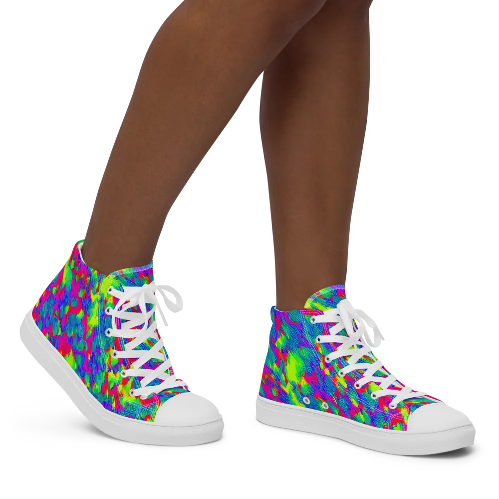 Turquoise Brushfire on Women's High Top Canvas Shoes — Right
