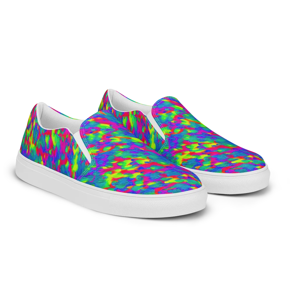 Turquoise Brushfire on Men's Slip-On Canvas Shoes — Right Front
