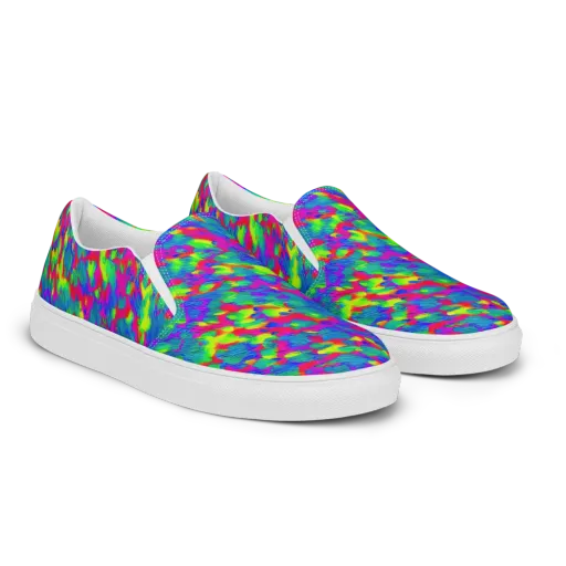 Turquoise Brushfire on a Men's Slip-On Canvas Shoes