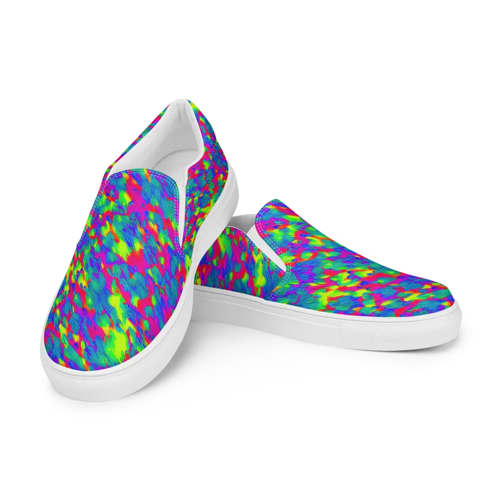 Turquoise Brushfire on Men's Slip-On Canvas Shoes — Left Front