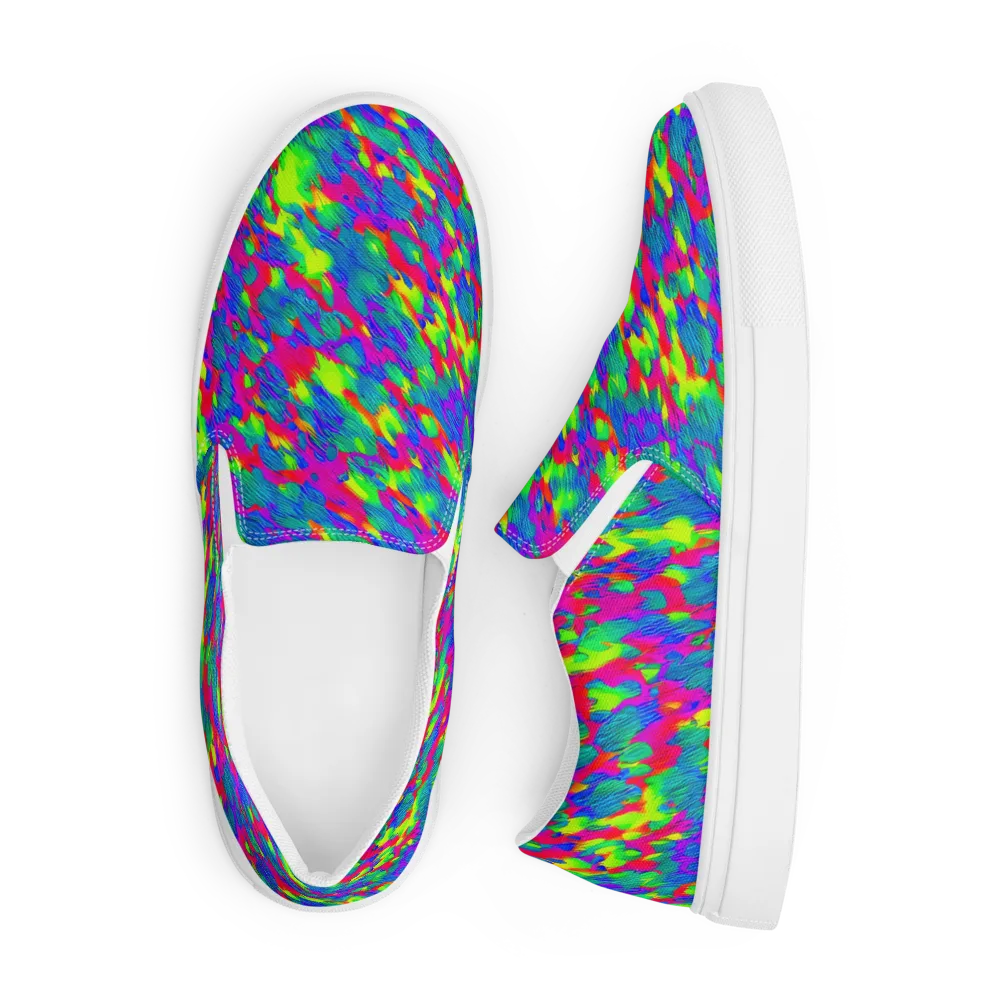 Turquoise Brushfire on Men's Slip-On Canvas Shoes — Front