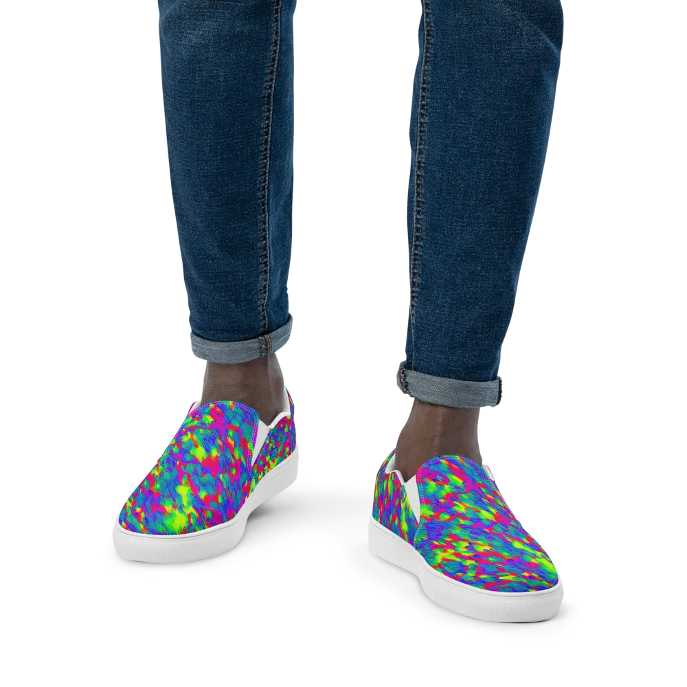 Turquoise Brushfire on Men's Slip-On Canvas Shoes — Front