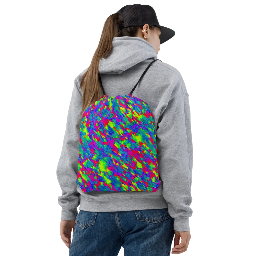 Turquoise Brushfire on Drawstring Bag — Front