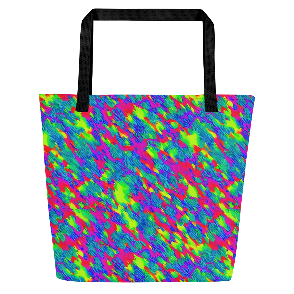 Turquoise Brushfire on Large Tote Bag W/ Pocket — Front