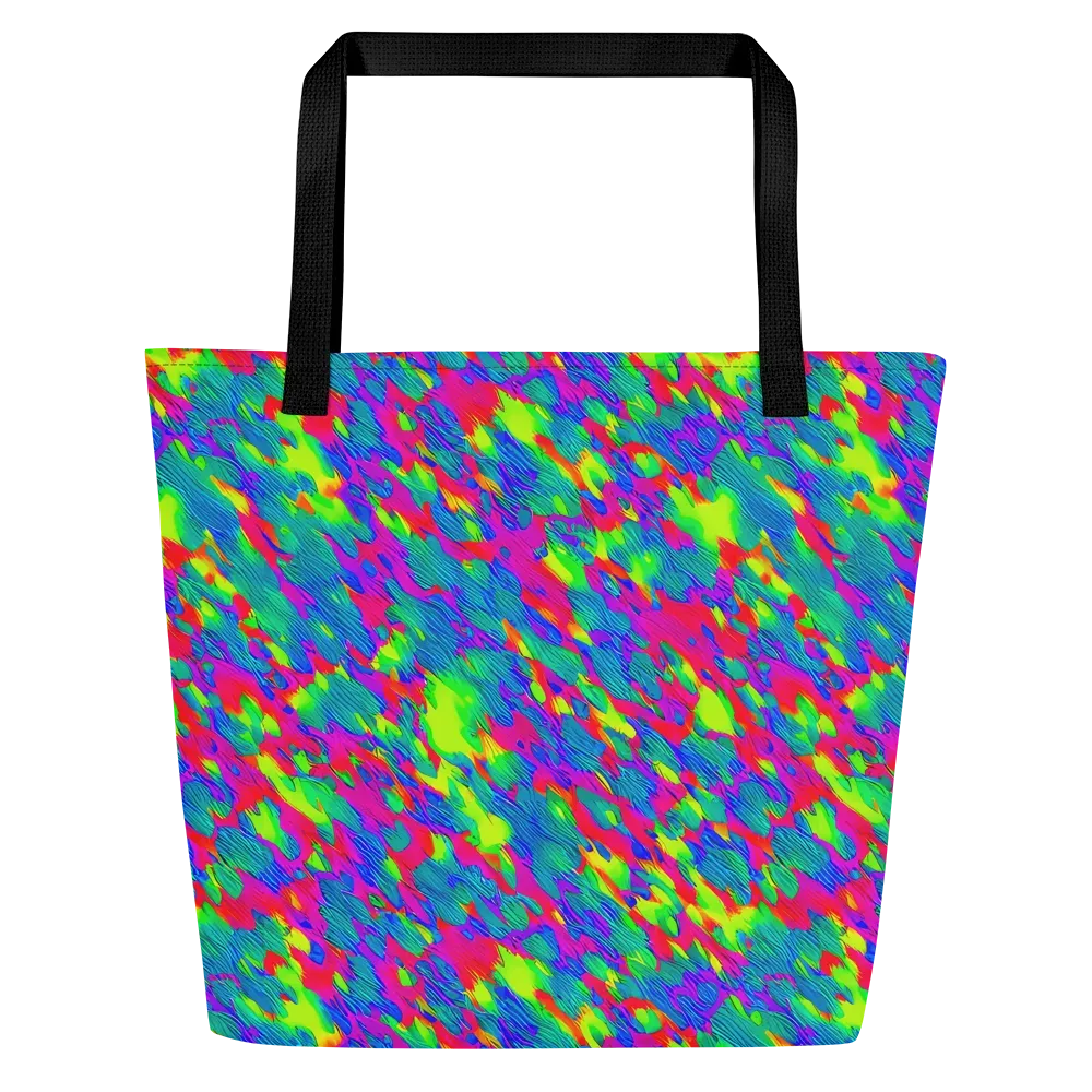 Turquoise Brushfire on Large Tote Bag W/ Pocket — Front