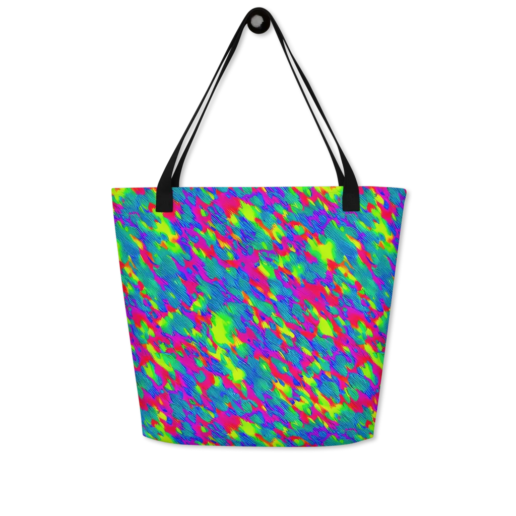 Turquoise Brushfire on Large Tote Bag W/ Pocket — Front