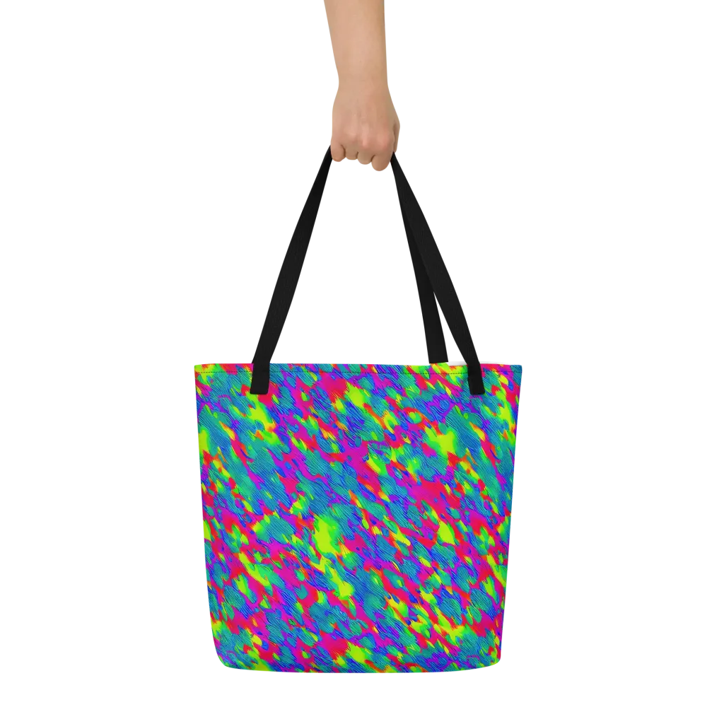 Turquoise Brushfire on Large Tote Bag W/ Pocket — Front