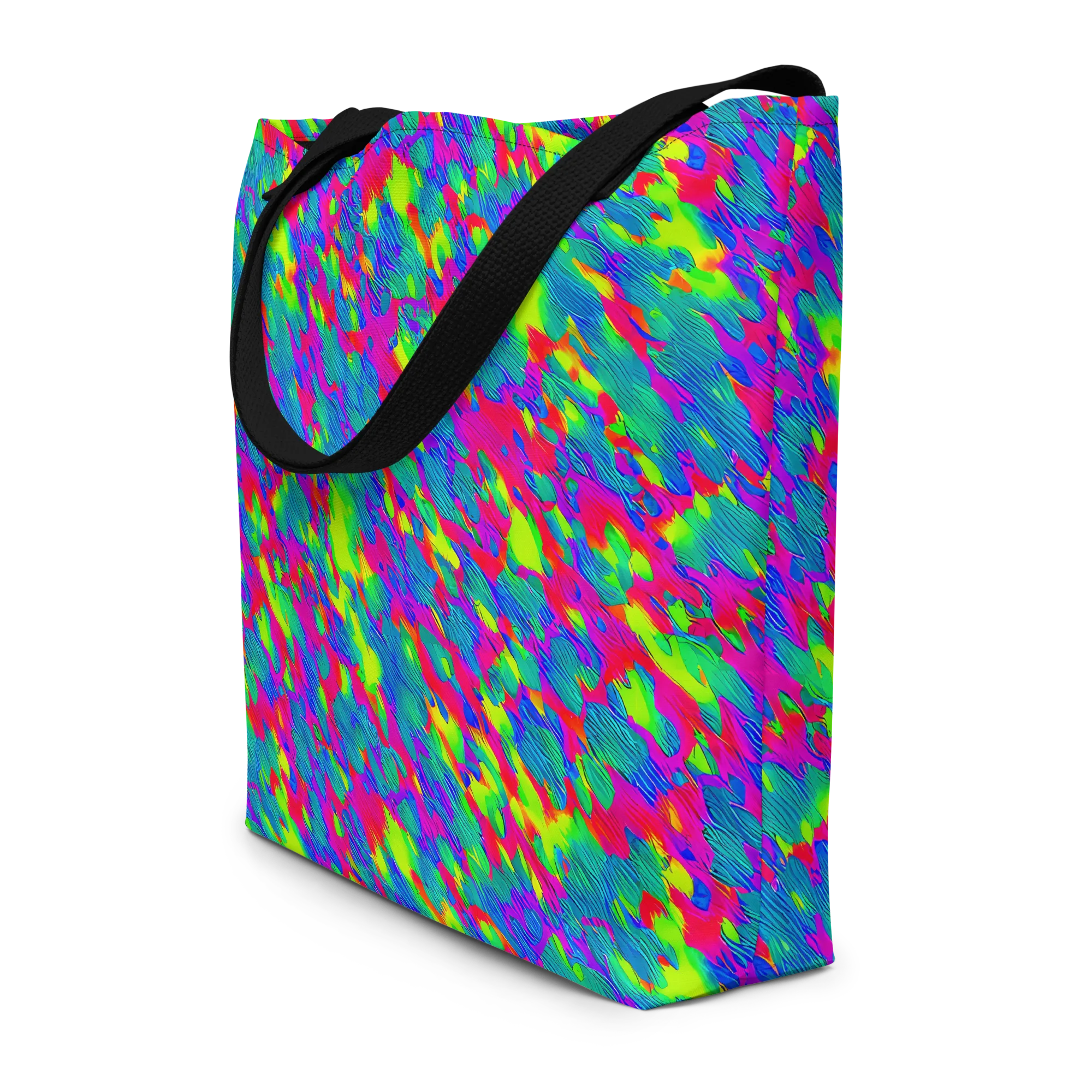 Turquoise Brushfire on Large Tote Bag W/ Pocket — Front