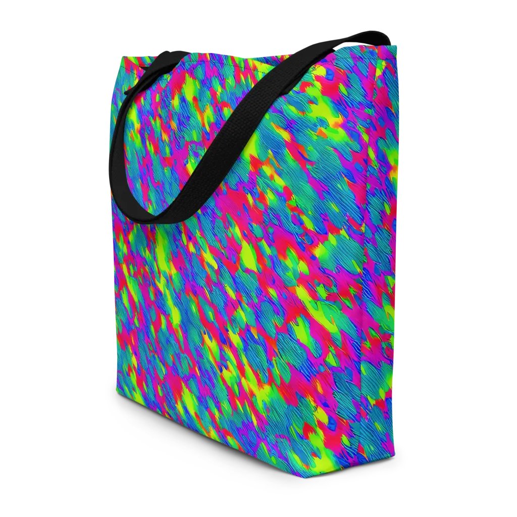 Turquoise Brushfire on Large Tote Bag W/ Pocket — Front