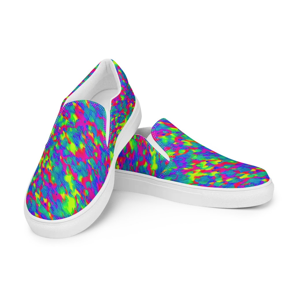 Turquoise Brushfire on Women's Slip-On Canvas Shoes — Left Front