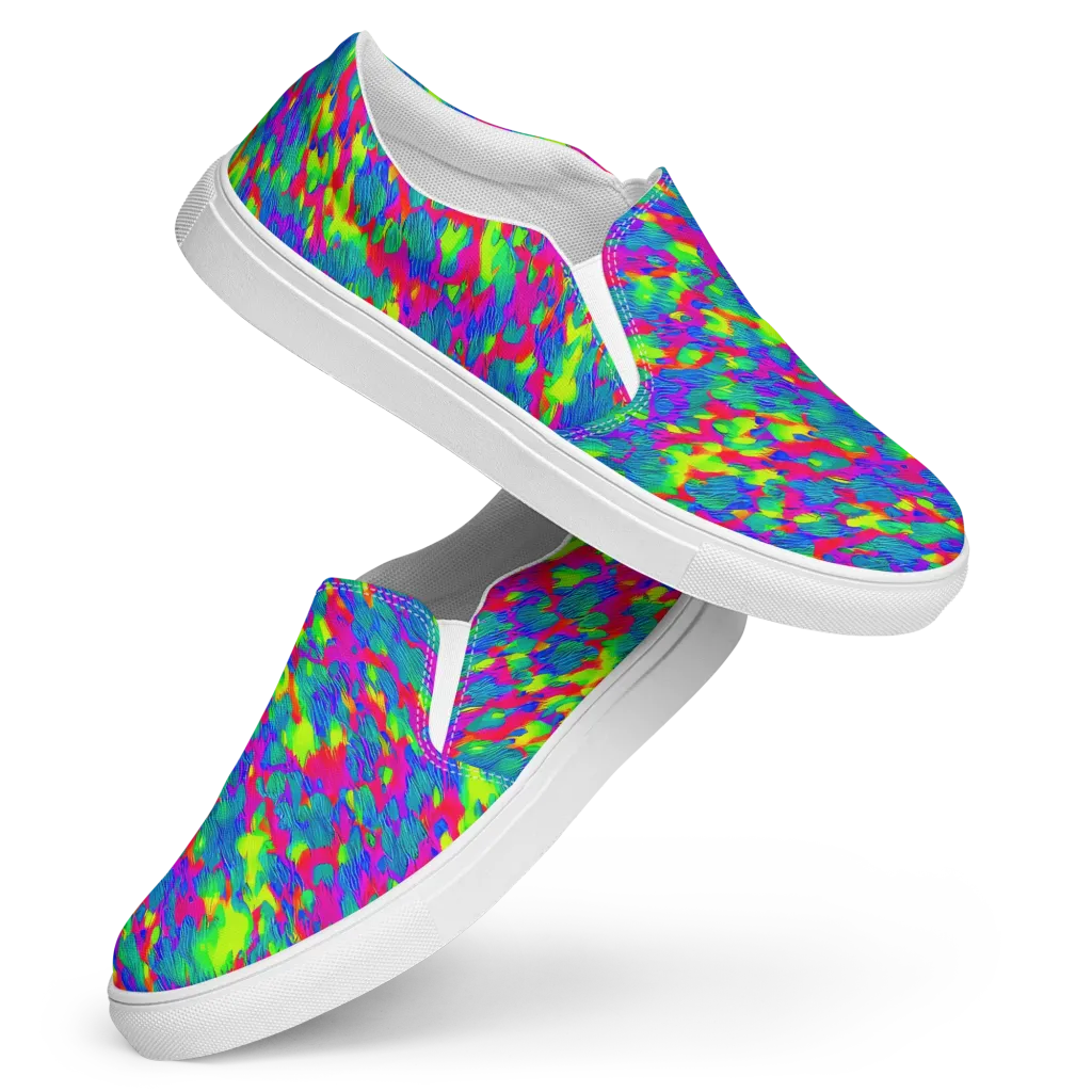 Turquoise Brushfire on Women's Slip-On Canvas Shoes — Front