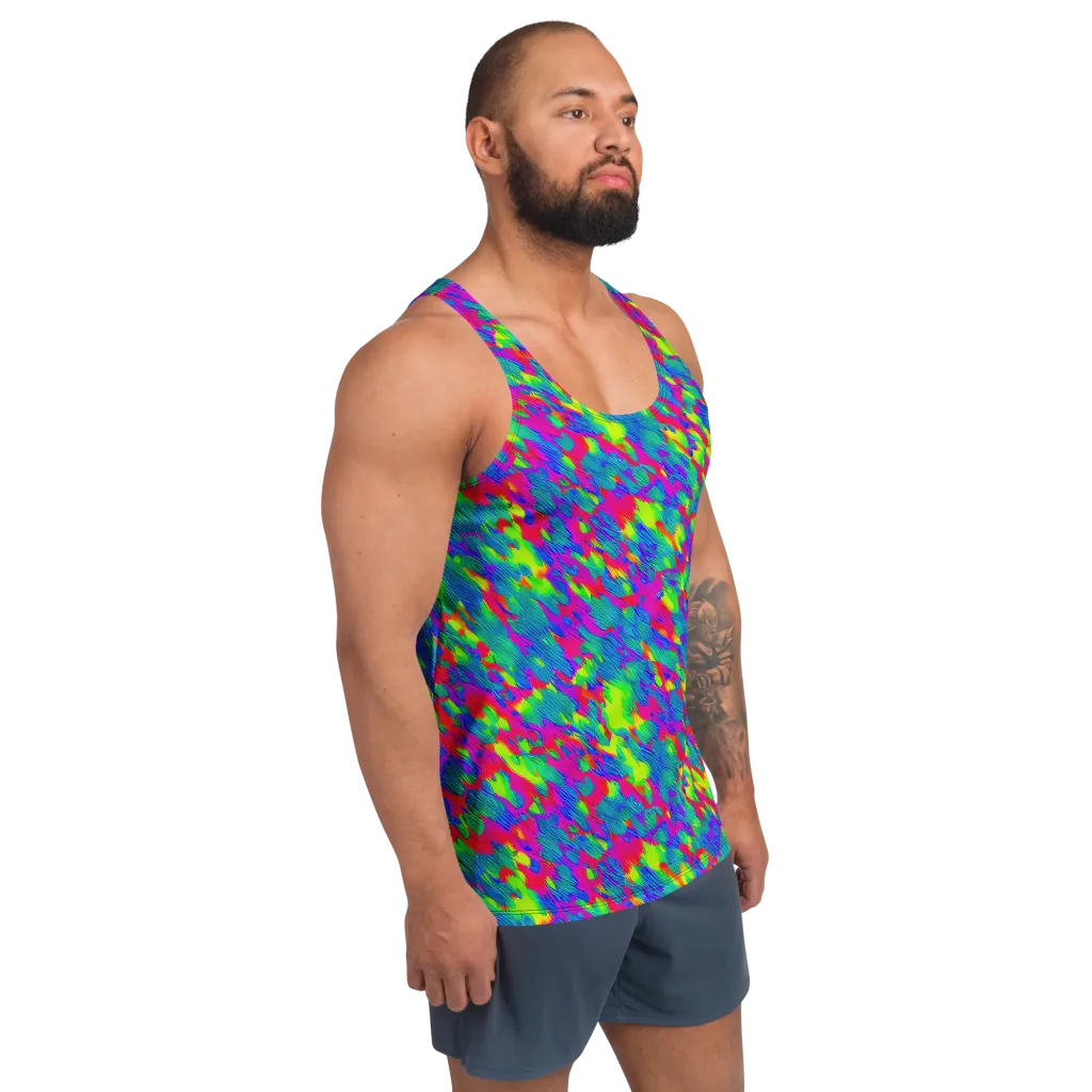 Turquoise Brushfire on Men's Tank Top — Right Front