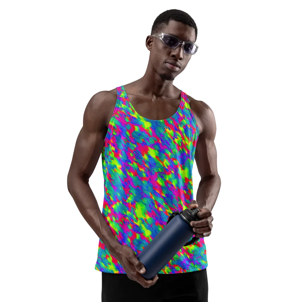 Turquoise Brushfire on Men's Tank Top — Front